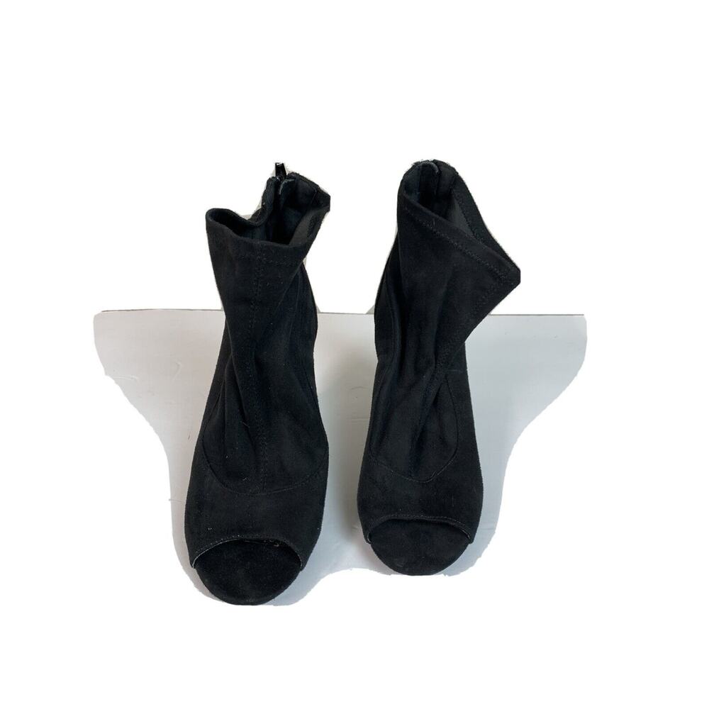 Anne Michelle Ankle Boots‎ Suede Black Stiletto Open Toe Size 8